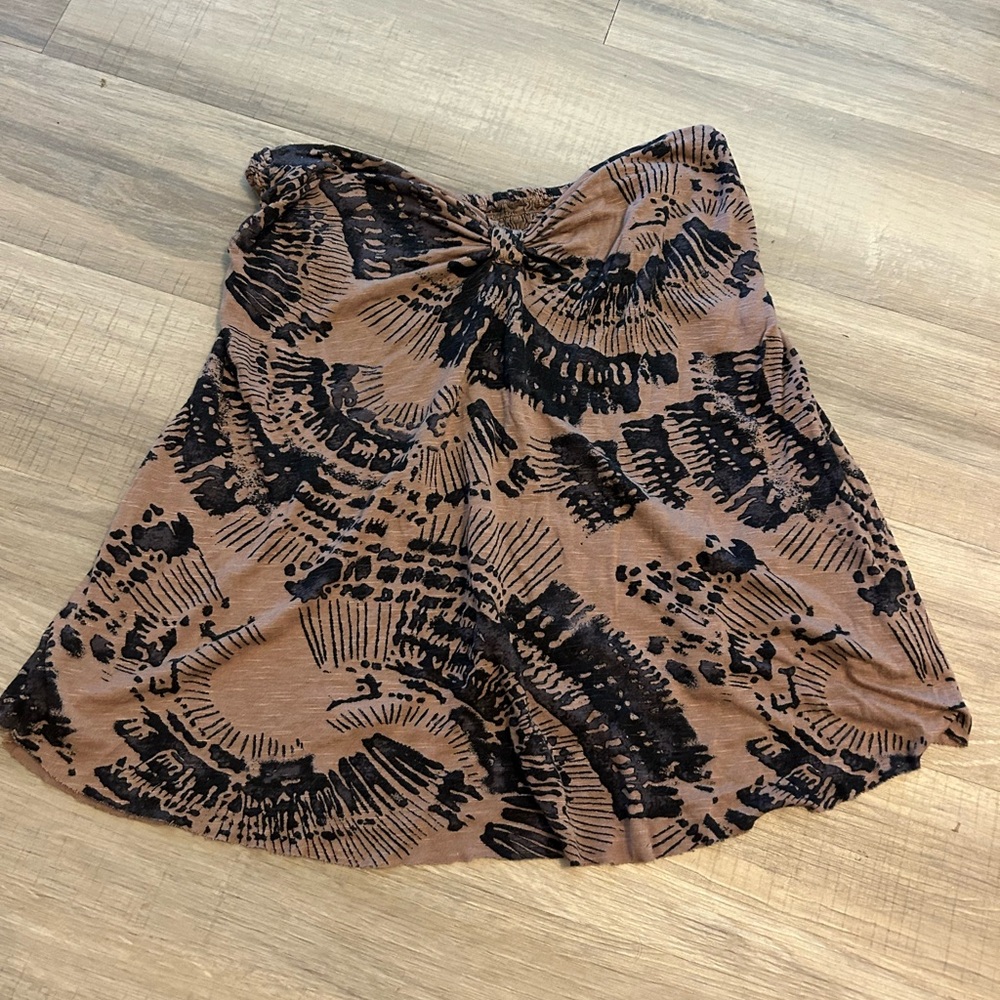 Free People Brown and Black Printed Strapless Twist-Front Camisole